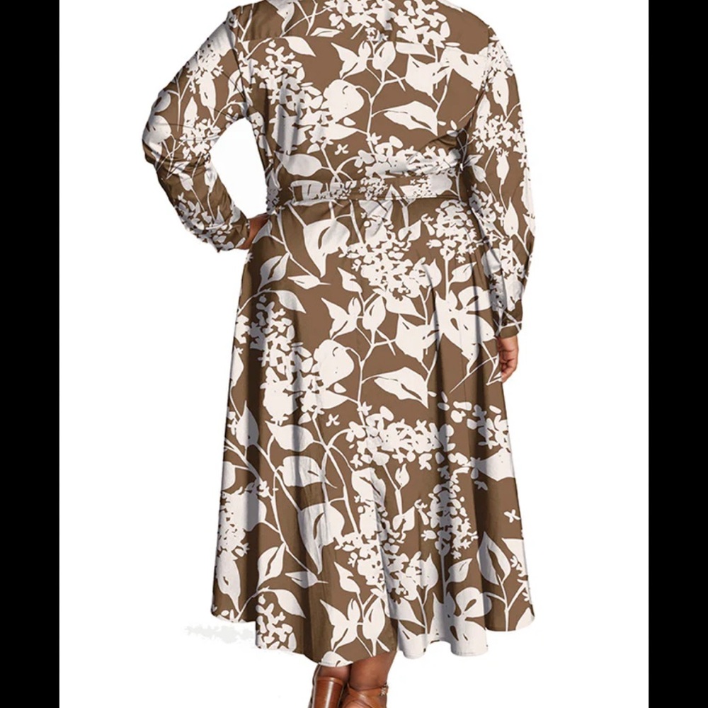 Her Destiny maxi floral tan dress with shiny design puff sleeves NEW NWT Sz 1x